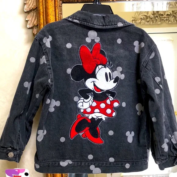 Minnie Mouse 3 piece black embroidered Jean jacket w/matching shirt/pants. Sz 4
